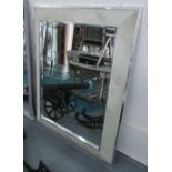 MIRROR, rectangular bevelled plate with white cushioned ponyskin border in chrome frame,