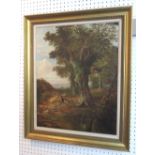 19TH CENTURY BRITISH SCHOOL, 'Stag inside an Oak Tree' and 'Tired of Grazing', oil on canvas,