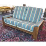 DANISH KILIM SOFA, mid 20th century oak frame with cobalt blue striped kilim upholstery,