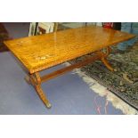 LOW TABLE, Sheraton style satinwood and floral painted with rectangular top on lyre end supports,