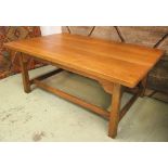 REFECTORY TABLE, early 20th century beech with loose rectangular top on stretchered supports,