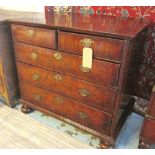 CHEST, early 18th century English Queen Anne walnut with two short and three long drawers,