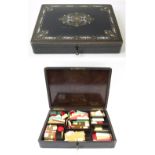 GAMES BOX, Napoleon III ebonised, brass and ivory inlaid, inscribed 'Alph Giroux Paris',