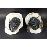 BLACKAMOOR PLASTER WALL MASKS, a pair, Victorian manner, each approximately 30cm H.