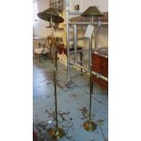 STANDARD LAMPS, a pair, adjustable of compact form with brass shades, approx 148cm H.