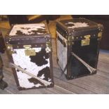 STEAMER TRUNKS, two, Ralph Lauren style cowhide with a rising top and handles,