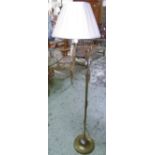 FLOOR READING LAMP, adjustable brass arm with pleated shade, 125cm lowest H.