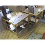 LOW TABLES, a pair, two tier with a square mirrored top above and below, 59.5cm square x 50.5cm H.