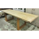 REFECTORY TABLE, vintage reclaimed pine timber planked and cleated and square frame support,