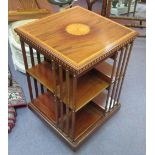 REVOLVING BOOKCASE, Edwardian mahogany with fan medallion and line and chequer inlay, 87cm H x 50cm.
