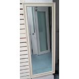 WALL MIRROR, cream painted with rectangular bevelled plate, 133cm x 51cm.