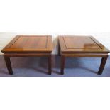 LOW TABLES, a pair, early 20th century Chinese rosewood with square tops, 41cm H x 63cm.