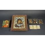 COLLECTION OF RUSSIAN TRAVELLING ICONS, comprising an 'Old Believer' style tryptich,