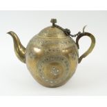 PERSIAN TEAPOT, brass with silvered decoration, made by hand by Gholam Ali, 17cm H.