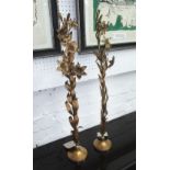 TABLE ORNAMENTS, a pair, metalwork foliate design, 75cm H.