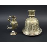 HOOKAH BASES, two various late 19th/early 20th century Persian, one of foliate engraved bell form,