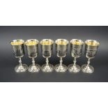 RUSSIAN SILVER GOBLETS, a set of six, all with niello engraved townscape decoration,