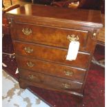 BACHELORS CHEST, George II design burr walnut with foldover top and four long drawers,