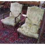 FAUTEUILS, a pair 19th century French walnut with gros and petit point needlework covers, 71cm W.