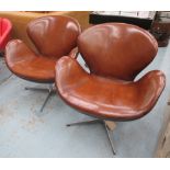 ARMCHAIRS, a pair, brown leather,