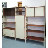 LADDERAX, late 20th century teak and cream painted flexible up to three stacks with wardrobe,