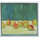 VICTORIA SEEBAG-MONTEFIORE, 'Still lifes', oil on canvas, 51.5cm x 54.5cm (pears) and 57.1cm x 54.