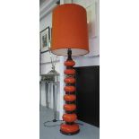 STANDING LAMP, Scheurich style, 1970's, orange ceramic and wood with orange shade, 165cm H.