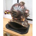 US NAVY STYLE DIVERS HELMET, plus display stand, 50cm H overall.