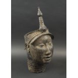QUEEN'S HEAD, Benin style, bronze, 41cm H.