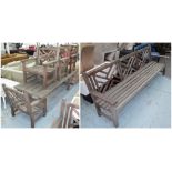 LISTER GARDEN TABLE, BENCH AND CHAIRS, weathered slatted teak with lattice back including bench,