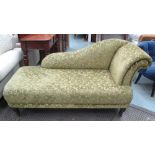 CHAISE LONGUE, in foliate cut green chenille, 167cm L x 72cm D.