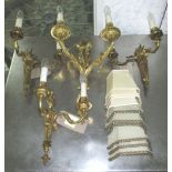 WALL LIGHTS, a pair, Louis XVI style gilt metal with torchere detail, each 33cm H, another,