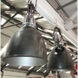 CEILING LIGHTS, a pair, warehouse style in a black metal finish, 73cm x 33cm diam.