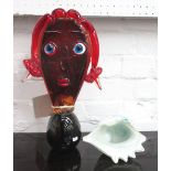 SHELL, Murano style, 28cm L, plus a female head in glass, 38cm H.