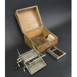 VINTAGE LEMAIRE CIGARETTE ROLLING MACHINE, wooden box; and a Ronson lighter/cigarette case.