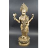 STANDING SHIVA BRONZE, with integral lotus leaf cast base, 60cm H overall.