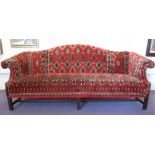 SOFA, George III style mahogany in Caucasian carpet design upholstery, 220cm W.