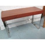 CONSOLE TABLE, 1970's Norwegian style walnut with drawer and chrome supports,