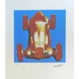 ANDY WARHOL, 'Mercedes racing car' lithograph in colours signed, 40cm x 30.5cm framed.