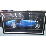 PHOTOGRAPHIC PRINT, of an early sports car, framed and glazed, 93cm x 173cm.
