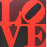 ROBERT INDIANA, 'Red love' screenprint, 100cm x 100cm, framed.