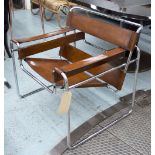 ARMCHAIRS, a pair, chrome framed and nut brown hide leather with Marcel Breuer signature, 78cm W.