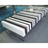 PORADA BLACK AND WHITE COFFEE TABLE, box glass on chrome legs, 140cm L x 70cm W x 33cm H.