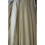 CURTAINS, two pairs, gold lined and interlined, 110cm gathered by 276cm drop.