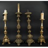 ALTAR CANDLESTICK LAMPS, a pair, giltwood, 74cm H,