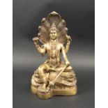 SEATED GODDESS FIGURAL BRONZE, in the manner of Lakshmi, 31cm H overall.