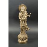 INDIAN BRONZE, study of Parvati with baby Ganesh on integral lotus leaf cast base, 38cm H overall.