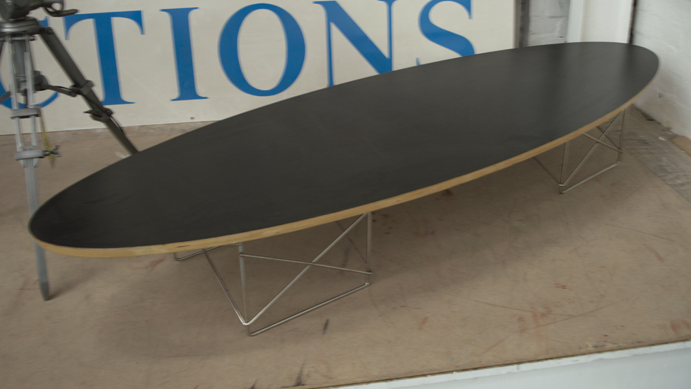 'SURFBOARD' COFFEE TABLE, Eames style, 180cm L x 60cm W x 27cm H.