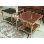 LOW TABLES, a pair, with a square mirrored top above and below, 60cm square x 51cm H.