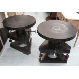 LAMP TABLES, a pair, from Andrew Martin, round tops in black finish, 55cm diam x 57cm H.
